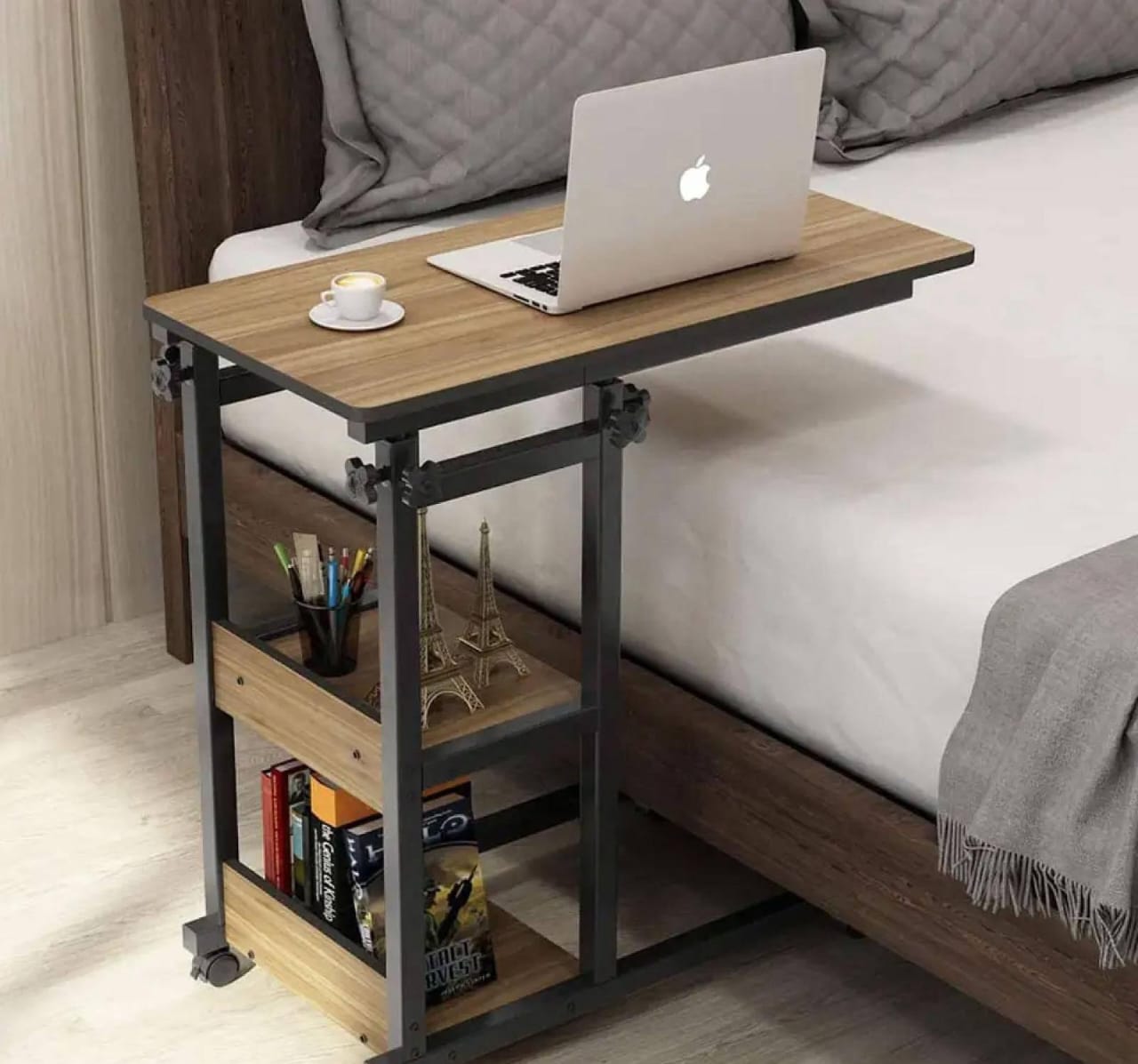 Wooden Adjustable Laptop Side Table For Sofa And Bed