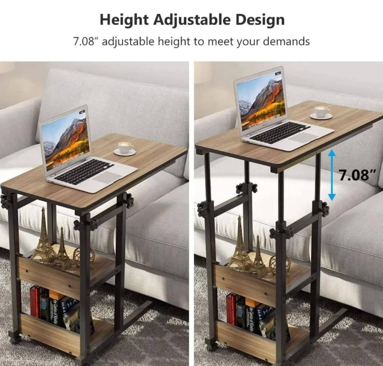 Wooden Adjustable Laptop Side Table For Sofa And Bed